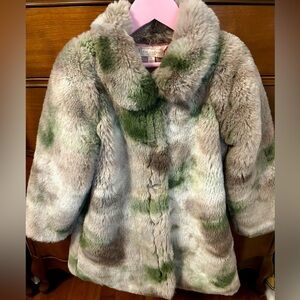 Kids Faux Fur Coat - Green and Gray